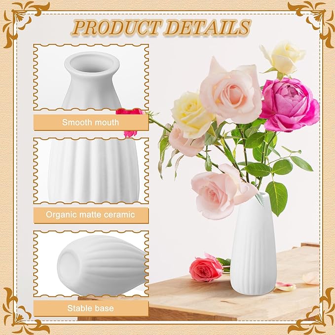 Yaomiao 16 Set White Ceramic Bud Vase Bulk 5 Inch Boho Small Pampas Grass Flower Vase for Wedding Table Centerpieces Decoration Boho Home Decor DIY Gift, 8 Styles (Classic)