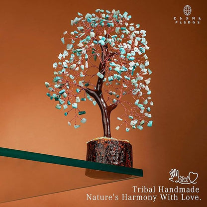 Crystal Tree of Life Amazonite Healing Crystal Trees for Home & Office Decoration, Handmade Crystal Money Bonsai Trees for Positive Energy, Good Luck, Christmas Decor, Birthday Gifts for Women, Mom
