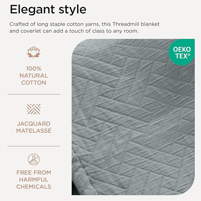 Threadmill Luxury Cotton Blankets for Twin Size Bed | All-Season 100% Cotton Twin Blanket for Bed | Jacquard Lightweight, Soft & Cozy Coverlet, 350GSM, 68 x 90 inches | Scottish Grey