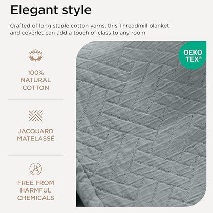 Threadmill Luxury Cotton Blankets for Twin Size Bed | All-Season 100% Cotton Twin Blanket for Bed | Jacquard Lightweight, Soft & Cozy Coverlet, 350GSM, 68 x 90 inches | Scottish Grey