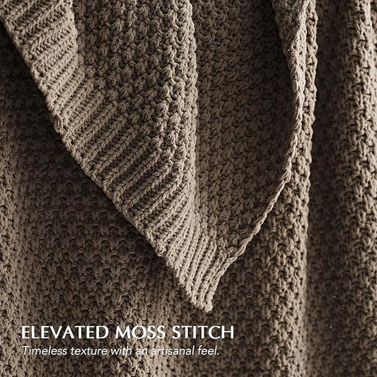EVERGRACEHOME Chunky Chenille Knit Throw Blanket for Couch, Soft Luxurious Moss Stitch Blankets for Bed, Cozy Decorative Farmhouse Knitted Throws for Sofa, Mocha Brown, 60" x 80"