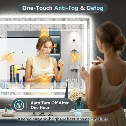 40x38 LED Bathroom Mirror with Lights, Backlit + Front Lit, Anti-Fog Lighted Vanity Mirror for Bathroom Wall, 3 Colors, Dimmable, Memory, HD Tempered Glass, Shatter-Proof, Horizontal/Vertical