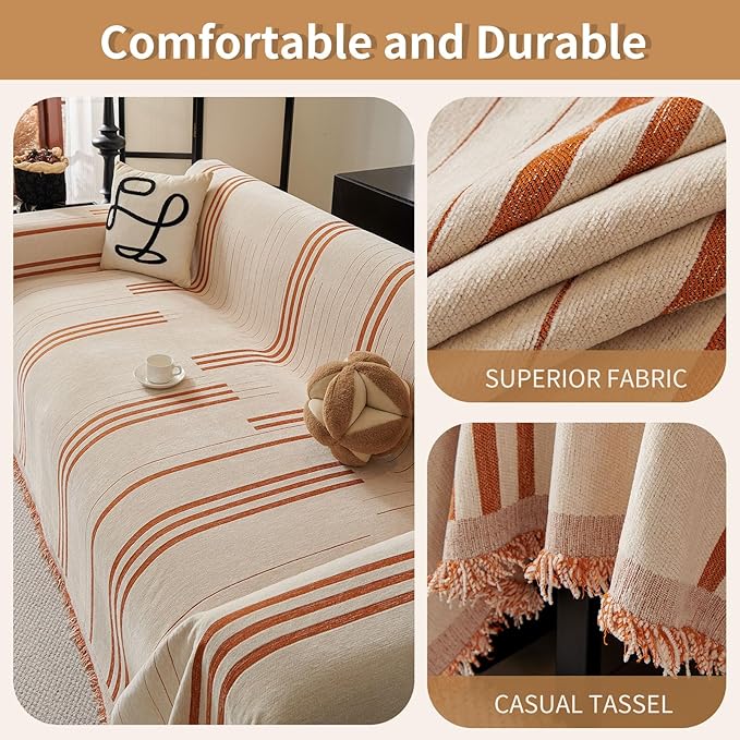 Boho Non Slip Covers Sofa Covers for 3 Cushion Chenille Dog Pet Couch Protector Washable Anti-Slip Sectional Couch Cover Tassels L Shaped Sofa Cover