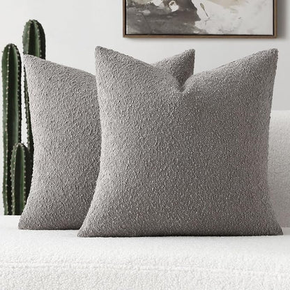 FUTEI Pack of 2 Light Grey Decorative Throw Pillow Covers 22x22 Inch Soft Cozy Solid Boucle Textured Cushion Case,Modern Home Decor for Couch Bed Living Room
