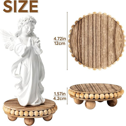 HouseJoy 2Pcs Wood Risers for Display Decorative,Round Beaded Riser Distressed for Decor ,Wooden Farmhouse Coasters Mini Cake Stand Plant Stand,Rustic Pedestal Stand Decor Display Risers for Tiered