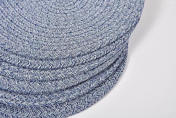 6Pcs Woven Placemats, Mix Blue Cotton Rope Woven Vintage Place Mats, 13.8'' Round Plate Chargers Wicker Tablemats Farmhouse Boho Braided Heat Resistant Outdoor Placemat for Patio Table Decor