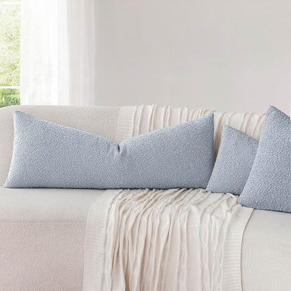 Foindtower Decorative Textured Boucle Throw Pillow Covers Accent Solid Pillow Cases Neutral Long Body Lumbar Couch Cushion Case for Chair Sofa Bedroom Living Room Home Decor 14x36 Inch,1PC,Light Blue