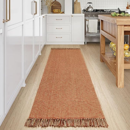 Collive Long Hallway Runner Rug 2.6' x 8', Washable Runners Indoor Entryway Rugs, Terracotta Braided Woven Kitchen Carpets Low-Profile Front Door Floor Carpet for Laundry Room Bedroom