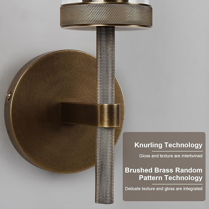 Bronze Wall Sconces, 19.48'' Brushed Brass Knurled Bathroom Sconces Wall Lighting Vanity Light with Clear Glass, Indoor Wall Mount Light for Living Room Mirror Bedroom Stairs