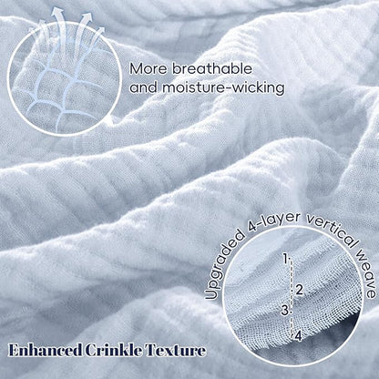 PHF 100% Cotton Muslin Blanket Twin XL Size 66"x90", 4-Layer Lightweight Gauze Throw, Breathable Cloud-Soft Minimalist Blanket for Bed, Couch, Camping & Baby, Ancient Water, Ideal Gift