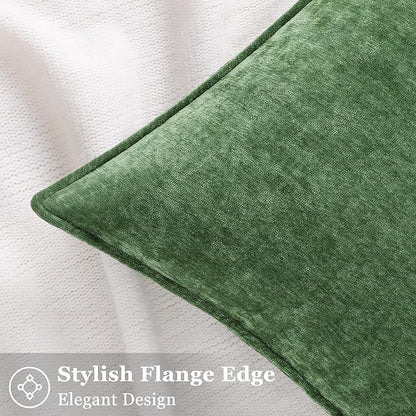 decorUhome Spring Couch Euro Sham Throw Pillow Covers 26x26 Set of 2, Decorative Soft Velvet Neutral Chenille Pillow Covers with Elegant Design for Sofa Bed Living Room Home Decor, Moss Green