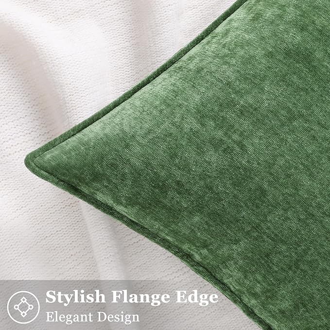 decorUhome Spring Couch Throw Pillow Covers 16x16 Set of 2, Decorative Soft Velvet Neutral Chenille Pillow Covers with Elegant Design for Sofa Bed Living Room Home Decor, Moss Green