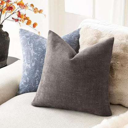 Foindtower Pack of 2 Soft Textured Throw Decorative Pillow Covers Square Accent Solid Cushion Cover Cozy Farmhouse Pillow Case with Zipper for Couch Sofa Bedroom Living Room 26x26 Inch, Charcoal