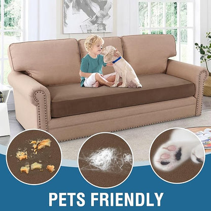 H.VERSAILTEX Fleece Couch Cushion Covers Stretch Couch Covers for 3 Cushion Couch Sofa Thick and Soft Couch Covers Washable (3 Seater Cushion Cover, Camel)