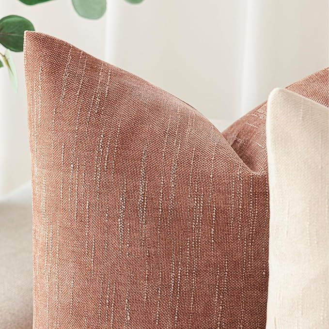 Foindtower Pack of 2 Soft Textured Chenille Throw Decorative Pillow Covers Square Accent Solid Cushion Cover Neutral Lumbar Pillow Case for Couch Sofa Bedroom Living Room 12x24 Inch,Dusty Pink
