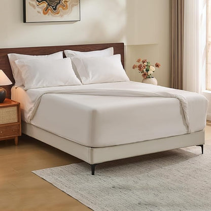 MEISHANG 100% French Pure Linen Sheets Queen Size - Extra Deep Pocket Sheet Set, Soft Durable Flax Linen, Anti-Tear Breathable & Oeko-Tex Certified 18-24 Deep Pocket,All Season(White)