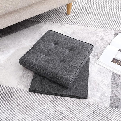 Ornavo Home Square Storage Ottoman Linen Foldable Tufted Cube Storage Foot Rest Stool/Seat with Table Top Lid, Coffee Table Ottoman - 15" x 15" x 15" (Black)
