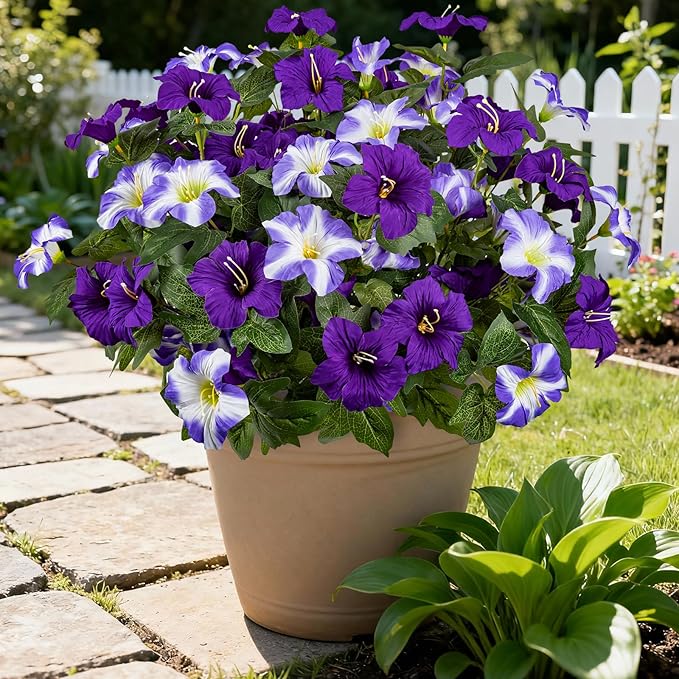 19 Inch Artificial Flowers for Outdoor Indoor Garden Home Decoration,Faux Flower for Home Office Garden Patio Balcony 4 Bundles (Double Purple)