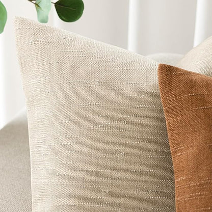 Foindtower Pack of 2 Soft Textured Throw Decorative Pillow Covers Square Accent Solid Cushion Cover Cozy Neutral Farmhouse Pillow Case for Couch Sofa Bedroom Living Room 20x20 Inch, Beige