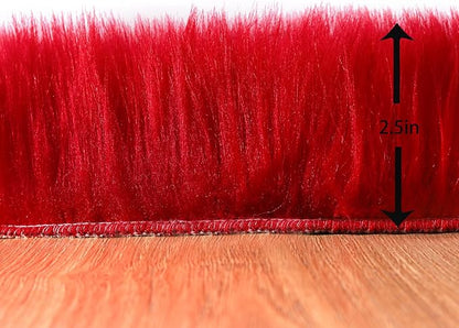 Faux Fur Rug 2 x 6 ft Red Shaggy Sheepskin Machine Washable Fuzzy Area Rug Super Soft Fluffy Plush Carpet for Bedroom Living Room Floor Nursery Kids Room Runner Bedside Rug