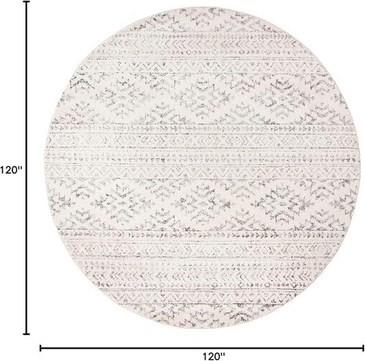 SAFAVIEH Tulum Collection Area Rug - 10' Round, Ivory & Grey, Moroccan Boho Tribal Design, Non-Shedding & Easy to Clean, Ideal for Living Room, Bedroom, Dining Space (TUL272A)