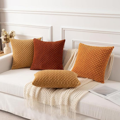 Kevin Textile Throw Pillow Covers Soft Corduroy Decorative Set of 2 Boho Striped Pillow Covers Pillowcases Farmhouse Home Decor for Couch Bed Sofa Living Room 20x20 Inch Gold