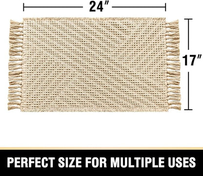 H.VERSAILTEX Waffle Bath Mat Super Absorbent Boho Bath Mat Non Slip Bath Rugs for Bathroom Floor Machine Washable Dry Fast Bathroom Rugs with Tassels, 17" x 24", Sand