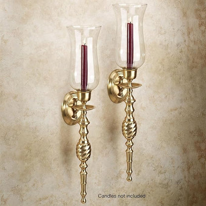 Touch of Class Solid Brass Daria Swirl Sconce Pair - Large Set of 2 - Hurricane Wall Candle Holders for Bedroom, Bathroom, Living Room, Foyer, Entryway