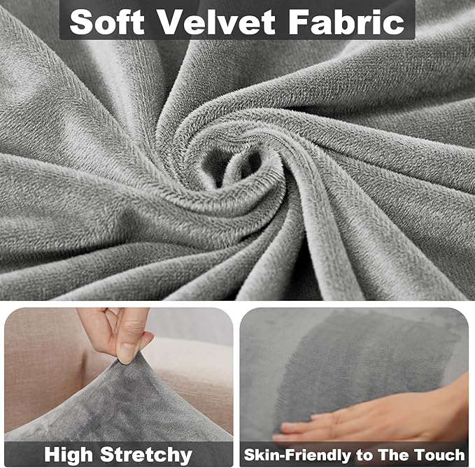 NAISI Sectional Couch Cover 1 Piece Velvet Separate Chaise Lounge Cover Soft Stretch Sofa Slipcovers for Left/Right Chaise Sectional Couch(Chaise Lounge,Light Grey)