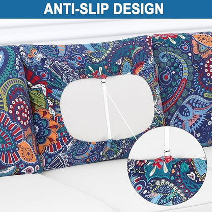 Smiry Printed Couch Cushion Covers, Stretch Soft Couch Covers for Sofa, Washable Non-Slip Sofa Slipcover Furniture Protector for Indoor and Outdoor (Backrest L, Blue Green)