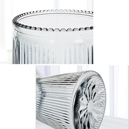 VECELO Modern Ribbed Glass Vase, Clear Flower Vase for Table Centerpiece, Modern Glass Vase for Living Room, Bedroom, Dining Table, Entryway, Office, Wedding, 7.5 Inches