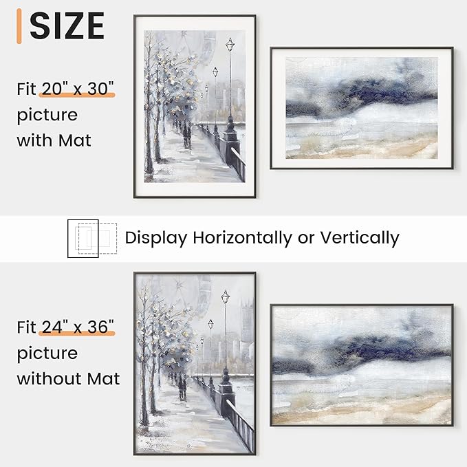 24x36 inch Metal Poster Frame - 24 x 36 Thin Aluminum Picture Frames Matted for 20x30 Photos, Artworks, Prints, Puzzle - High Definition Plexiglass - Vertical and Horizontal Display - Wall Hook Hanging Hardware Included - Black, Set of 1