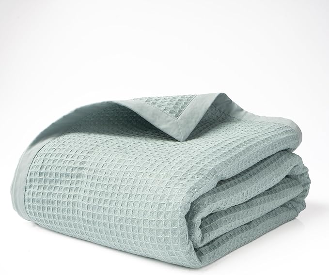 Salt Earth GOTS Certified 100% Organic Cotton Throw Blanket, 60" X 80" Blankets & Throws for Bed, Throw Blanket for Couch,Modern & Cozy Blanket, All Seasons Waffle Blanket, Soft Blanket (Silver Blue)
