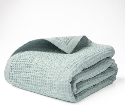 Salt Earth GOTS Certified 100% Organic Cotton Throw Blanket, 60" X 80" Blankets & Throws for Bed, Throw Blanket for Couch,Modern & Cozy Blanket, All Seasons Waffle Blanket, Soft Blanket (Silver Blue)