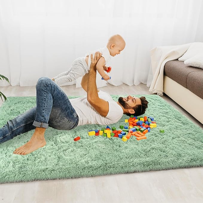 Super Fluffy Rug for Bedroom, 4x6 Shag Fuzzy Area Rug for Living Room Bedroom, Plush Soft Carpet for Girls Boys Kids, Non Slip Throw Rugs for Dorm, Modern Home Decor Aesthetic, Sage Green