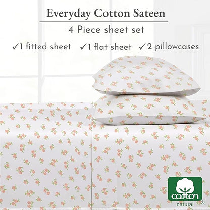 California Design Den Full Sheet Set Floral Pattern, 100% Cotton, Deep Pocket Full Sheets & Pillowcase Set, Soft Sateen Weave - Chic Floral