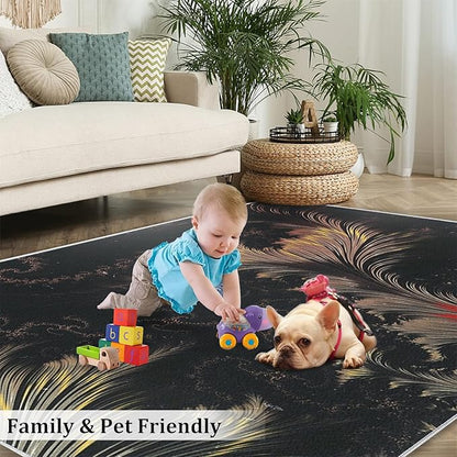 Chinese Classical Aesthetics Golden Phoenix Feather Area Rug, Colorful Stylish Texture Print Large Rugs, Machine Washable Breathable Durable Carpet for Front Entrance Floor Decor,2 x 6ft