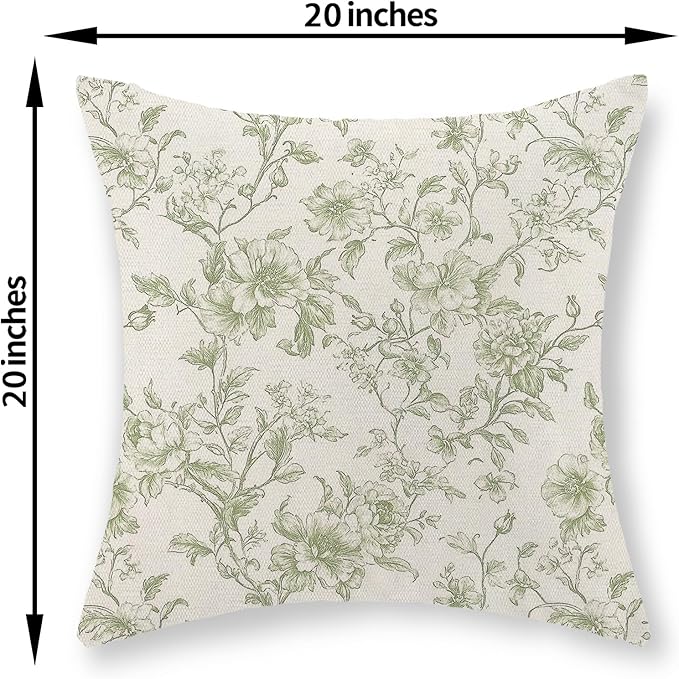 Sage Green Pillow Covers 20x20 Set of 2 Light Green Floral Chinoiserie Throw Pillows Vintage Rustic Toile Flower Decorative Pillow Cases Outdoor Chinoiserie Decor Cushion Case for Couch Sofa