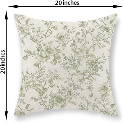 Sage Green Pillow Covers 20x20 Set of 2 Light Green Floral Chinoiserie Throw Pillows Vintage Rustic Toile Flower Decorative Pillow Cases Outdoor Chinoiserie Decor Cushion Case for Couch Sofa