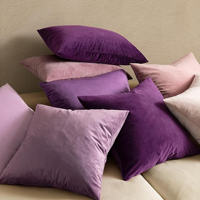 MIULEE Velvet Throw Pillow Covers 24x24 Inch, Pack of 2 - Eggplant Purple,Super Soft Decorative Square Euro Cushion Cases Modern Luxury Home Decor for Bed,Bedroom, Sofa,Couch