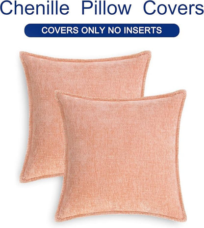CaliTime Throw Pillow Covers Decorative 24 X 24 Inches Pack of 2 Cotton Thread Stitching Edges Solid Dyed Soft Chenille Cushion Cases for Couch Sofa Bed Living Room Farmhouse Dusty Pink
