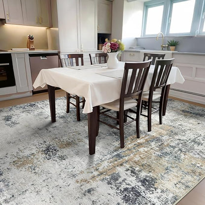 Washable Area Rug 5x7 - Neutral Modern Abstract Rugs, Soft Non Slip Thin Carpet with for Bedroom, Under Dining Room Table, Home, Office, Dorm, Office Rolling Chair - Green Yellow