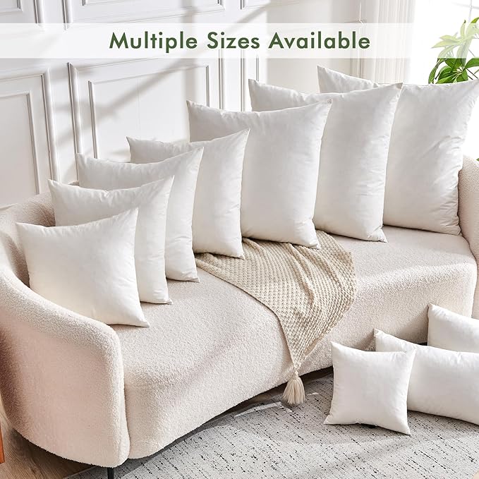 Feathers Down Throw Pillow Inserts 16 x 16, Set of 2, 100% Organic Cotton Shell, Soft Decorative Square Pillows Insert for Living Room Sofa, Couch, or Bed (White)