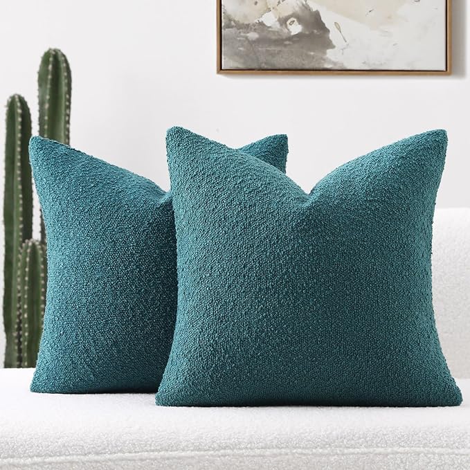 FUTEI Pack of 2 Teal Green Decorative Throw Pillow Covers 26x26 Inch Soft Cozy Solid Boucle Textured Euro Pillow Shams,Modern Home Decor for Couch Bed Living Room