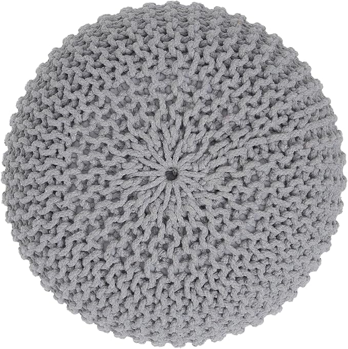 REDEARTH · Round Pouf Ottoman - Hand Knitted Cable Boho Poof Home Décor Pouffe Circular Footrest for Living Room - Nursery - Bedroom - Lounge 100% Cotton (18”x18”x14”) - Gray, Set of 2
