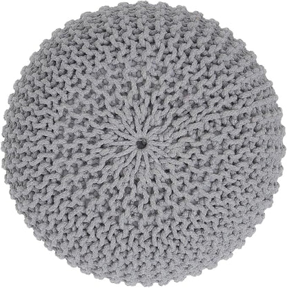 REDEARTH · Round Pouf Ottoman - Hand Knitted Cable Boho Poof Home Décor Pouffe Circular Footrest for Living Room - Nursery - Bedroom - Lounge 100% Cotton (18”x18”x14”) - Gray, Set of 2