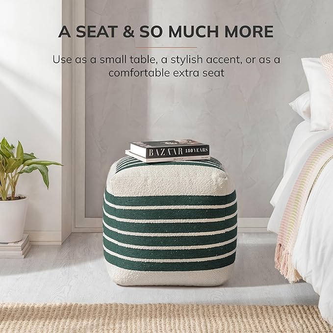 Anji Mountain 100% Handmade & Handcrafted Comfortable Home Décor Pouf Ottoman Footrest for Living Room, Bedroom, Nursery, Kidsroom, Patio Furniture - (20" x 20" x 20" - Garden Topiary)