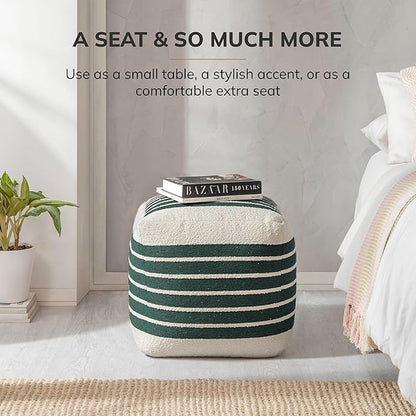 Anji Mountain 100% Handmade & Handcrafted Comfortable Home Décor Pouf Ottoman Footrest for Living Room, Bedroom, Nursery, Kidsroom, Patio Furniture - (20" x 20" x 20" - Garden Topiary)