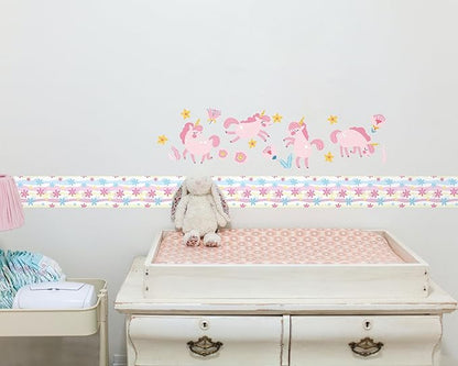 FLFK Mirror Border,Rainbow Flowers Peel and Stick Wallpaper Border Self Adhesive Wall Paper Borders for Bedroom Living Room Girl's Room Kitchen Bathroom 4"x240"