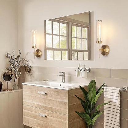 Wall Sconces Set of Two,Modern Bathroom Sconces Wall Lighting 16" 60W Brushed Gold Sconces Wall with Clear Glass Shade for Living Room Corridor Mirror Bedroom Stairs